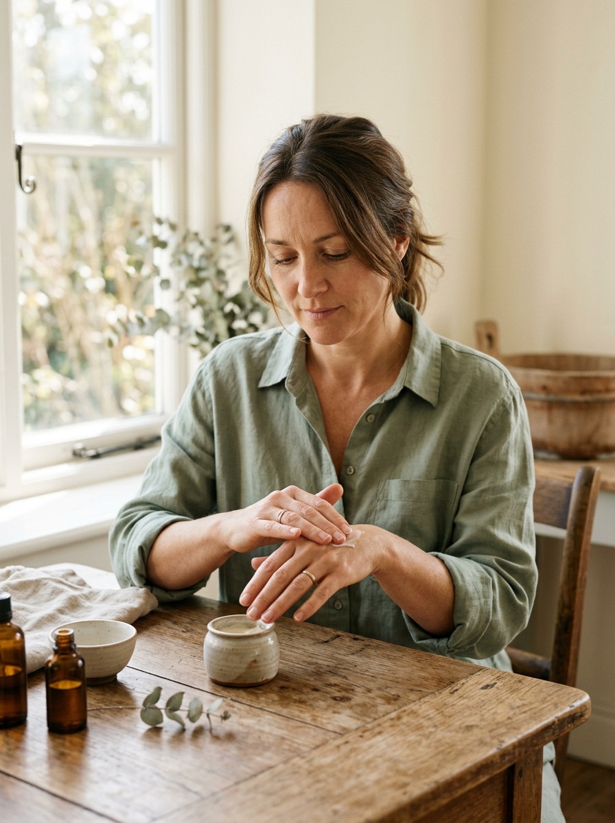 Editorial portrait. Warm light, hands working, not posed