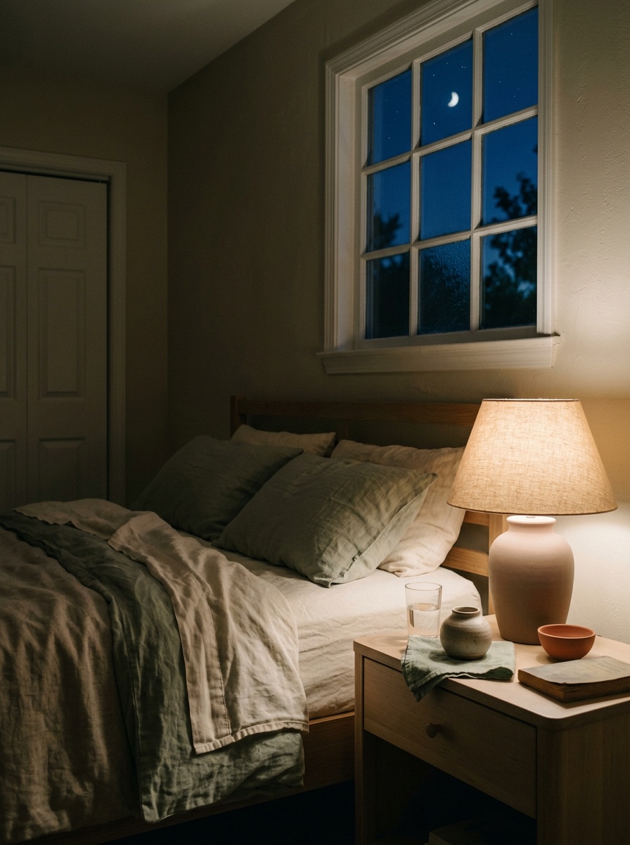 Night window, warm lamp light